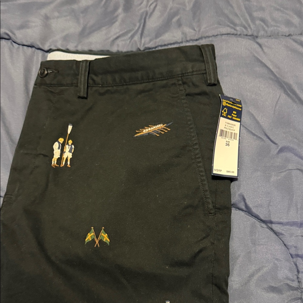 Polo by Ralph Lauren Black Embroidered Men’s Flat Front Shorts - Picture 3 of 6
